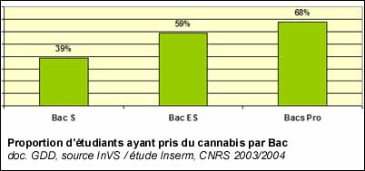 Proportion d'étudiants ayant pris du cannabis suivant le bac obtenu