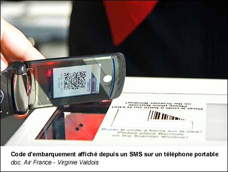Code d'embarquement affiché depuis un SMS sur un téléphone portable
