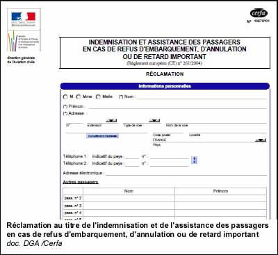 Réclamation au titre de l'indemnisation et de l'assistance des passagers <br />en cas de refus d'embarquement, d'annulation ou de retard important 
