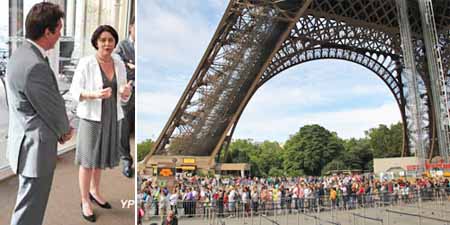 Sylvia Pinel, ministre du Tourisme et la foule qui se presse pour monter sur la Tour Eiffel