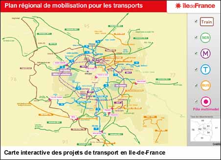 Carte interactive des projets de transport en Ile-de-France