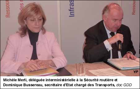 Michèle Merli, déléguée interministérielle à la Sécurité routière et  Dominique Bussereau, secrétaire d'Etat chargé des Transports