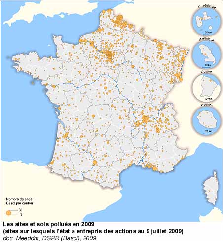 Les sites et sols pollués en 2009 (sites sur lesquels l'état a entrepris des actions au 9 juillet 2009)