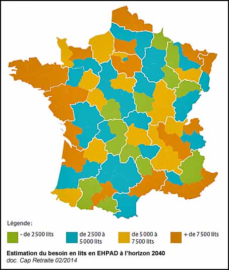 Estimation du besoin en nombre de lits en EHPAD à l'horizon 2040 (doc. Cap Retraite)