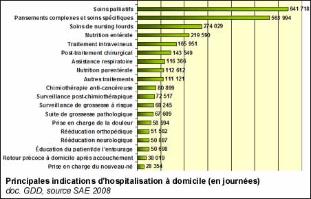 Principales indications d'hospitalisation à domicile (en journées)