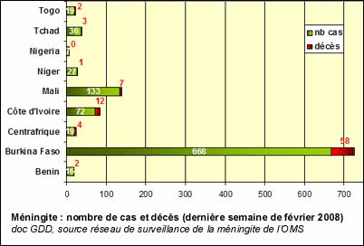 Méningite en Afrique : nombre de cas et nombre de décès