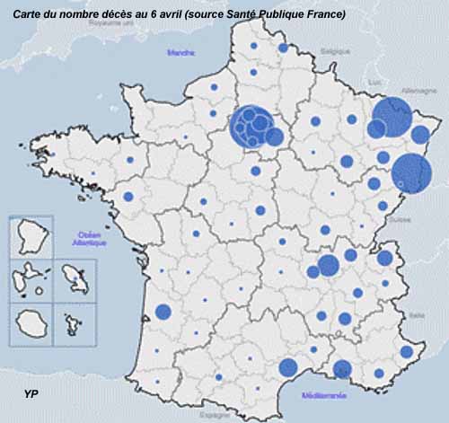 Carte du nombre décès au 6 avril (source Santé Publique France) (doc. Yalta Production)