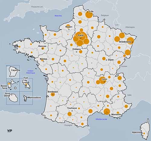 Carte des personnes en réanimation au 29 mars 2020 (doc. Yalta Production : source Sante Publique France)