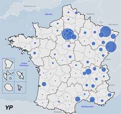 Carte du nombre décès au 6 avril (source Santé Publique France)