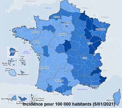 Nombre de cas de COVID pour 100 000 habitants (5/01/2021) 